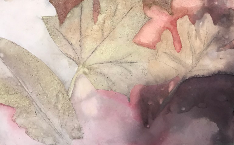 Eco Leave print with watercolour and Gouache